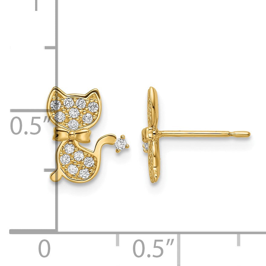 14k CZ Cat Post Earrings