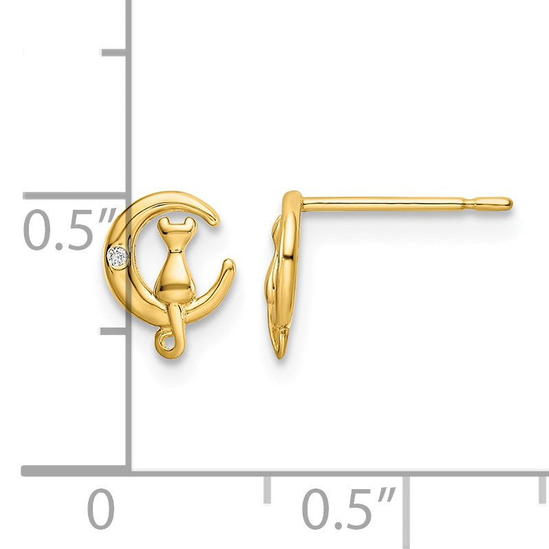 14k CZ Cat on the Moon Post Earrings