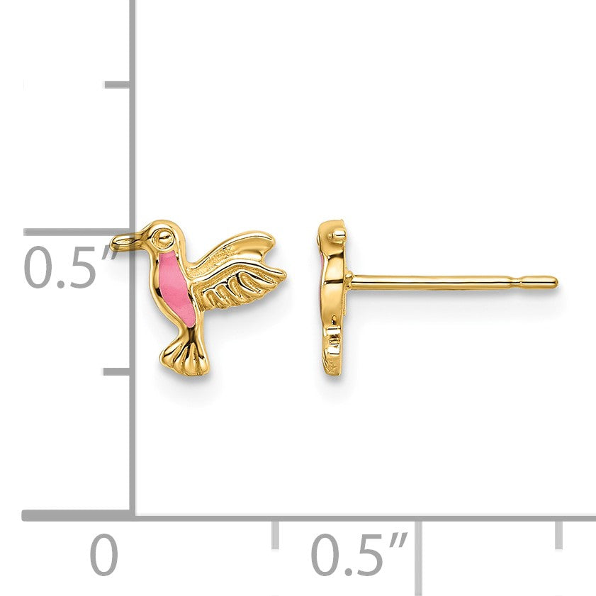 14k Pink Enamel Hummingbird Post Earrings