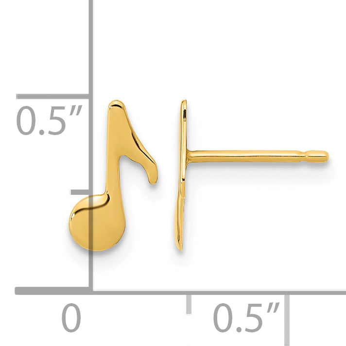 14K Polished Music Note Post Earrings