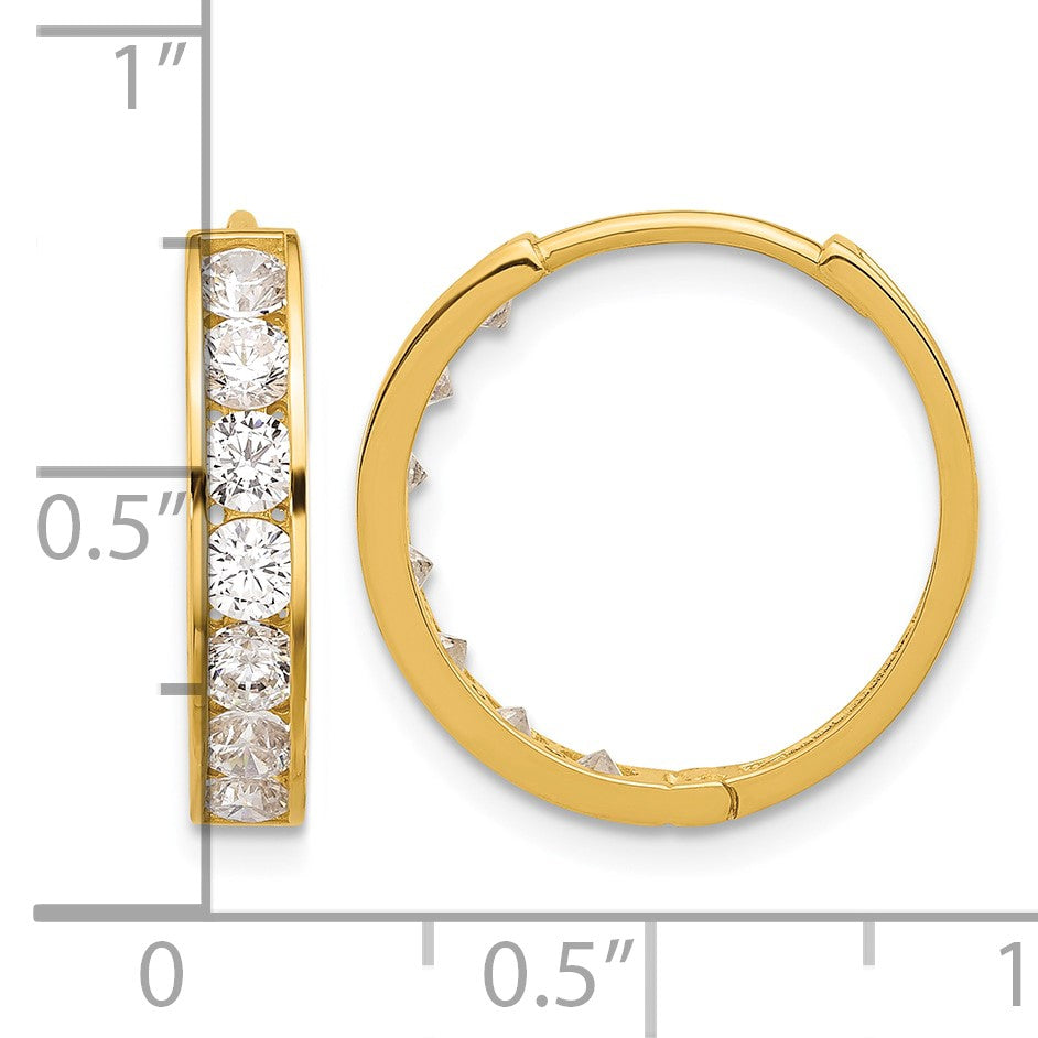 14k Polished CZ 4x18mm Huggie Hoop Earrings