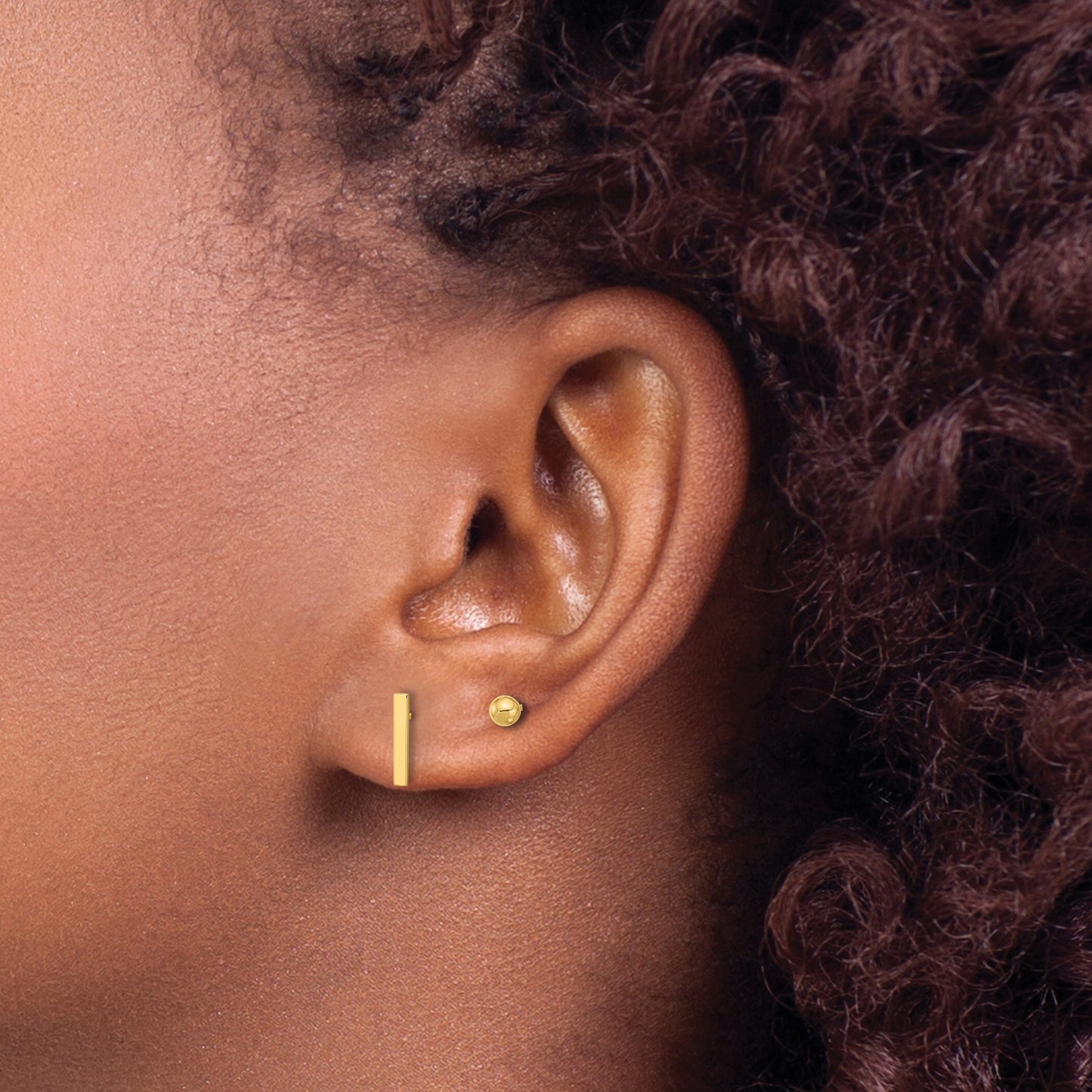 14K Set of Two Pair Polished 3mm Ball and Bar Post Earrings