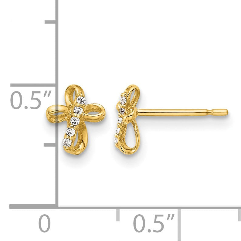 14K Mini CZ Cross Post Earrings