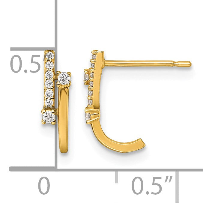 14k Polished Fancy CZ J-Hoop Post Earrings