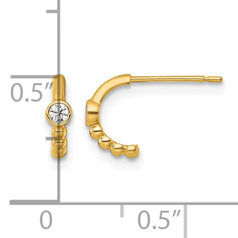 14k Polished and Beaded CZ C-Hoop Post Earrings