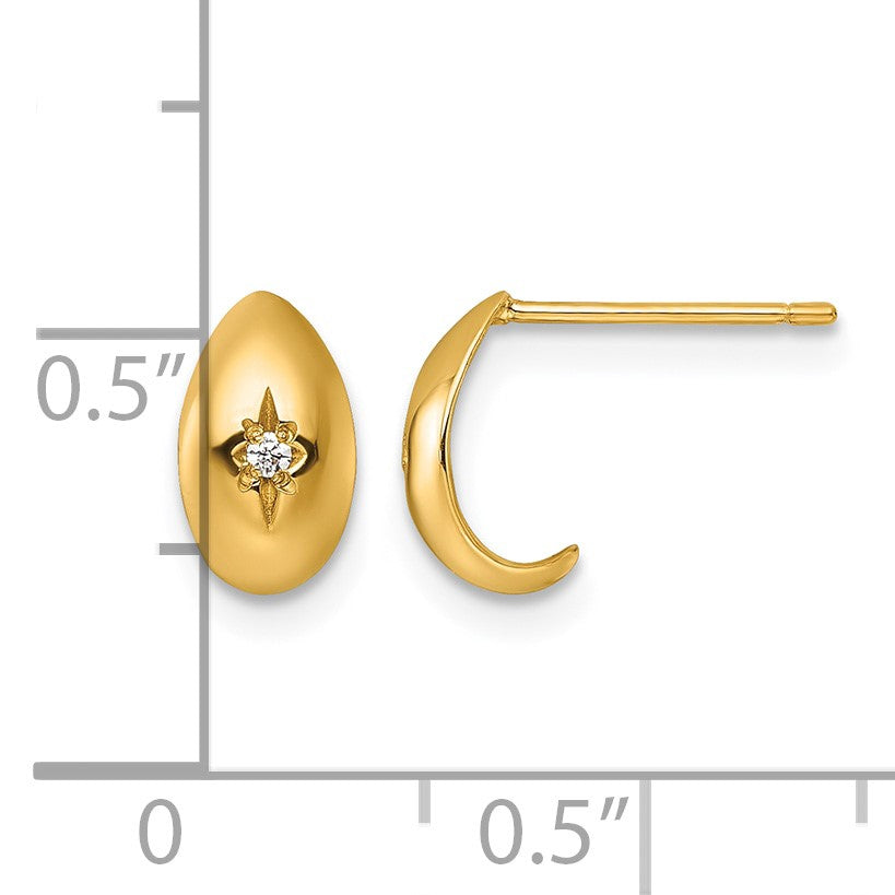 14k 5x9mm Polished CZ Star J-Hoop Post Earrings