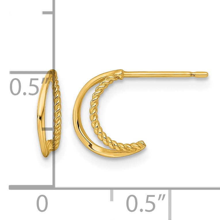 14k 2x9mm Polished and Twisted Double C-Hoop Post Earrings
