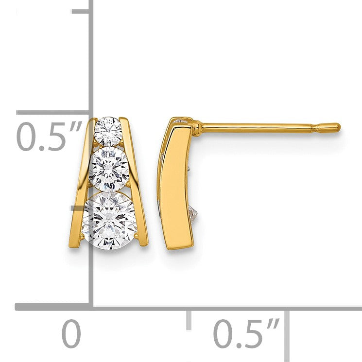 14k Polished Graduated CZ Post Earrings