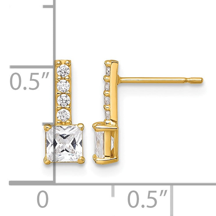 14k Polished Square CZ Post Earrings