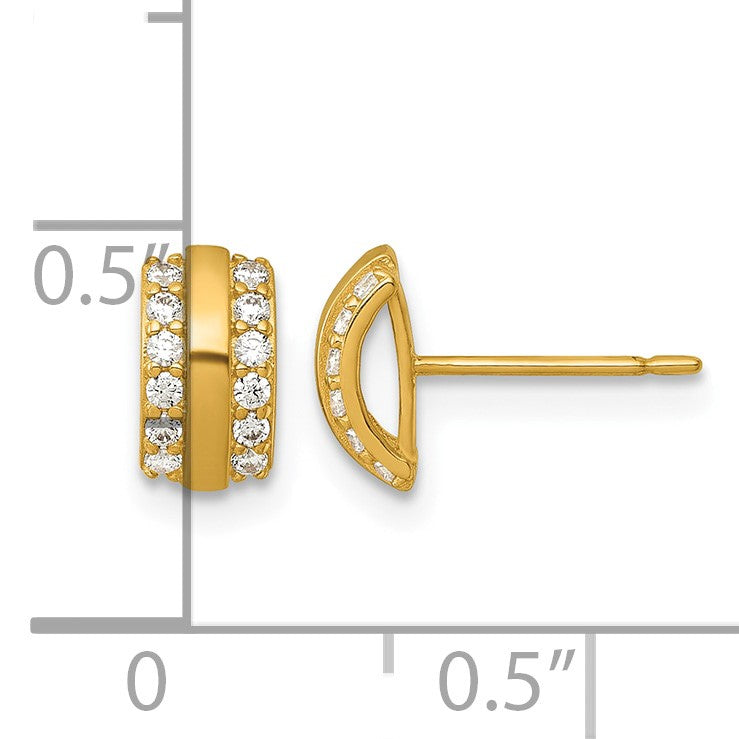14k Polished CZ Curved Bar Post Earrings