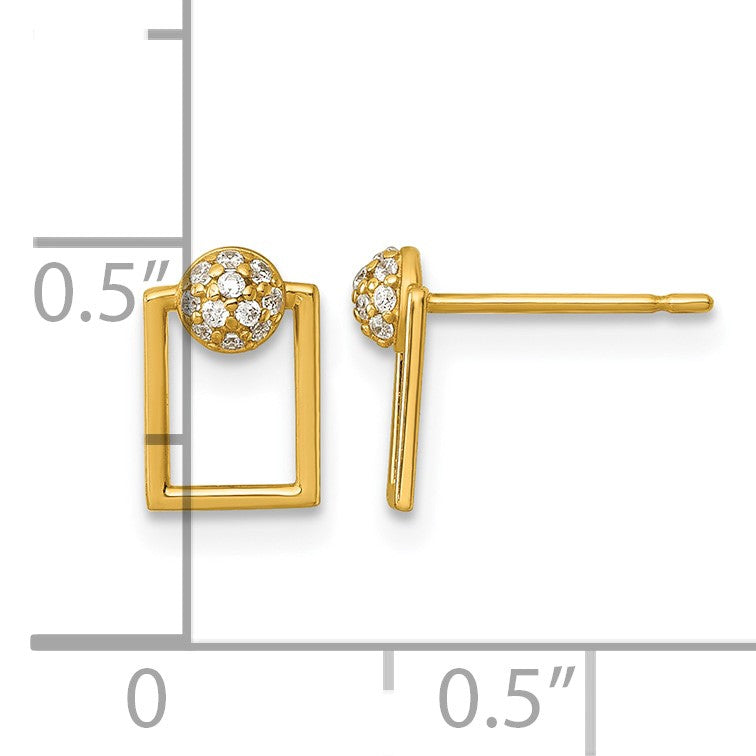 14k Polished CZ Open Rectangle Post Earrings