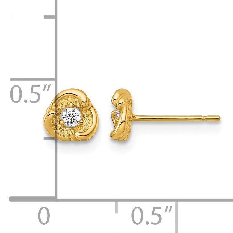 14k Polished and Satin 6mm Fancy Swirl with CZ Post Earrings