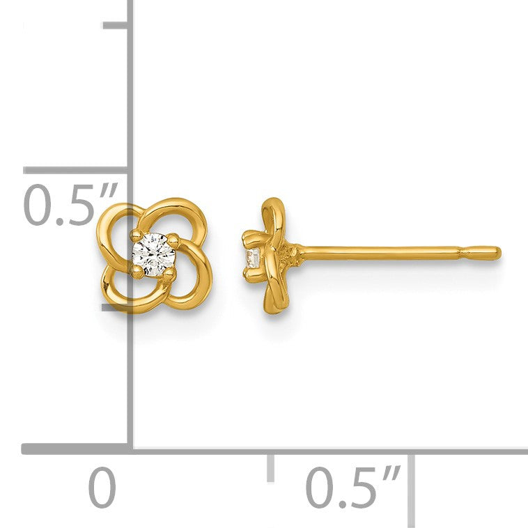 14k Polished 5.3mm Flower with CZ Post Earrings