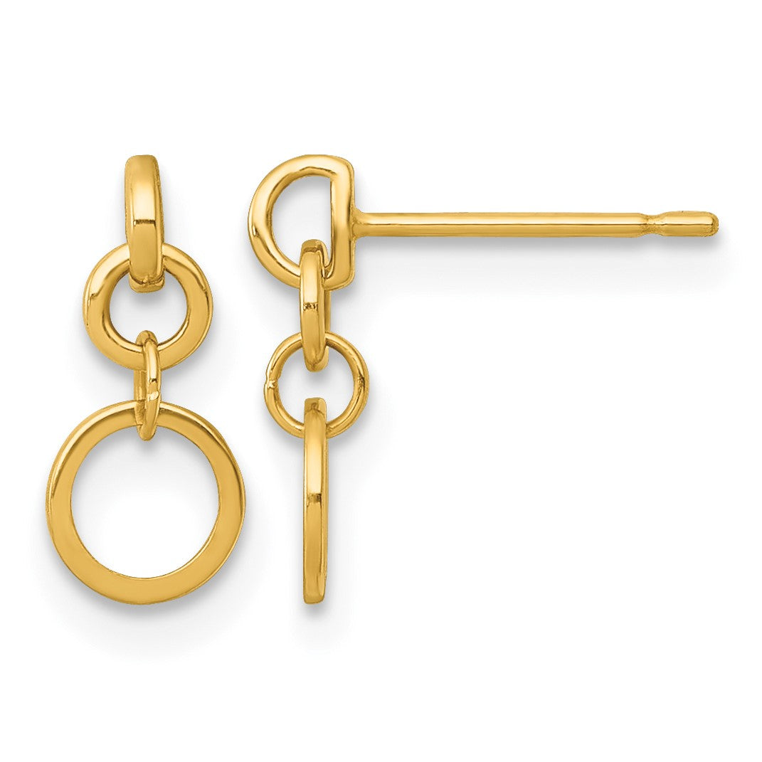 14k Polished Circles Dangle Post Earrings