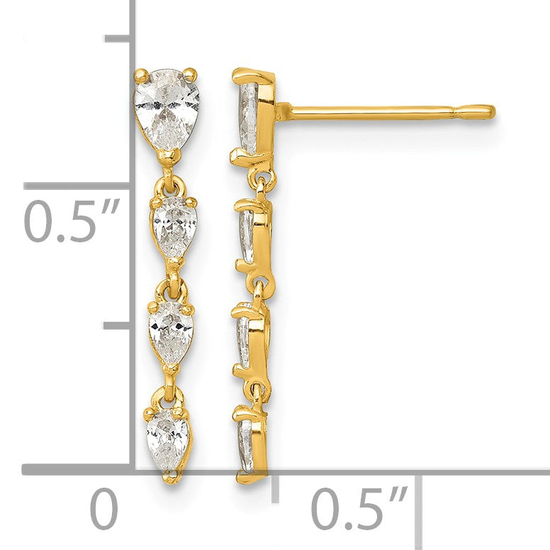14k Polished Fancy Pear-shape CZ Dangle Post Earrings