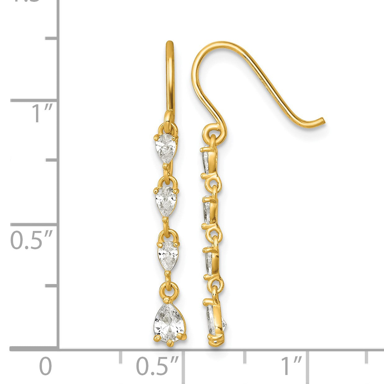 14k Polished Pear-shape CZ Dangle French Hook Earrings