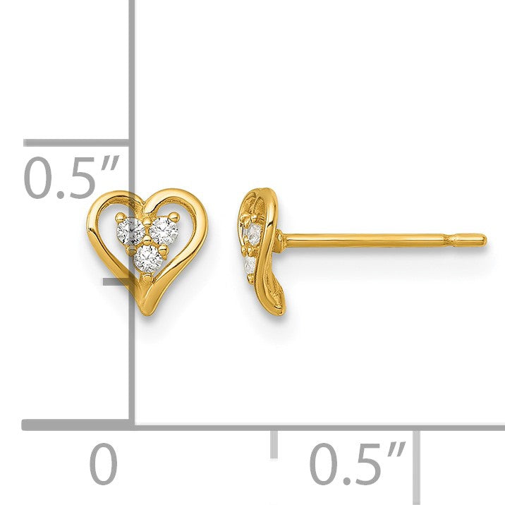 14k Polished Three CZ Open Heart Post Earrings