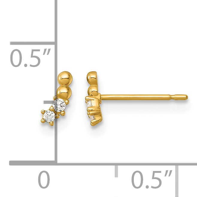 14k Polished and Beaded CZ Curved Post Earrings
