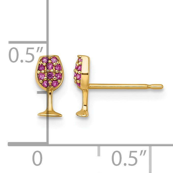 14k Polished Lab Created Ruby Wine Glass Post Earrings