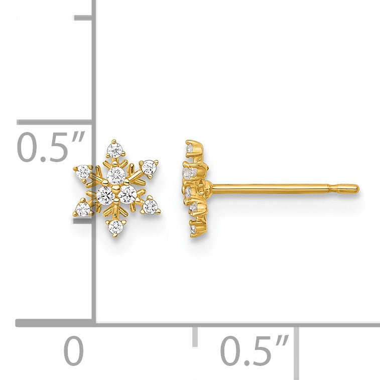 14k Polished Tiny CZ Snowflake Post Earrings