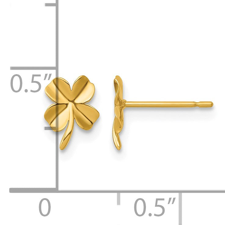 14k Polished Four Leaf Clover Post Earrings