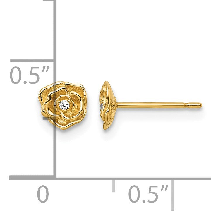 14k Polished CZ Rose Post Earrings