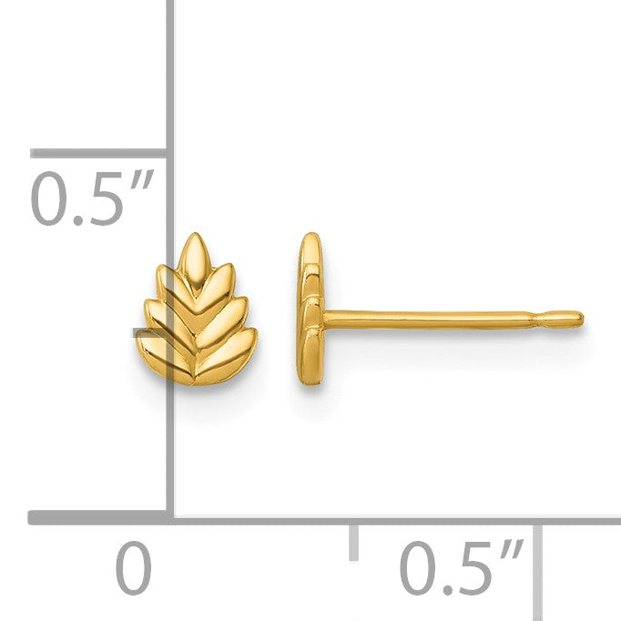 14k Polished Small Leaf Post Earrings