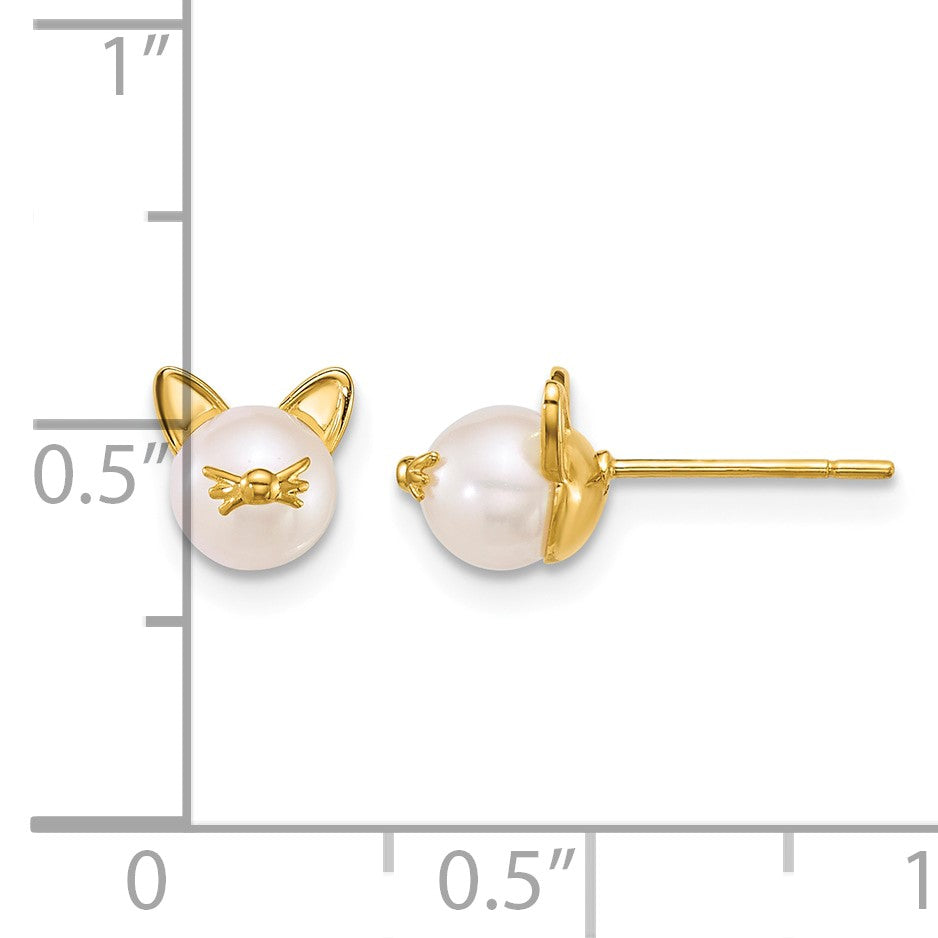 14k Polished Freshwater Cultured Pearl Cat Post Earrings