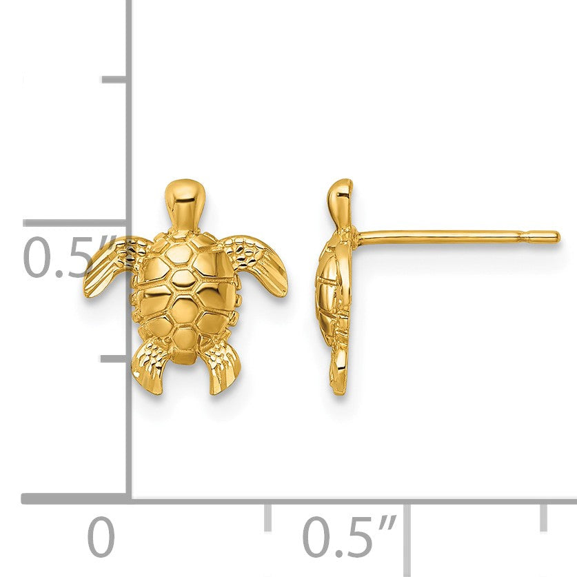 14k Polished and Diamond-cut Turtle Post Earrings