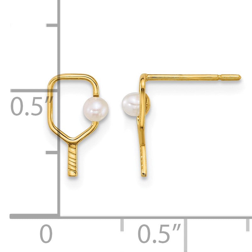 14k Polished Freshwater Cultured Pearl Ball and Pickleball Paddle Post Earrings