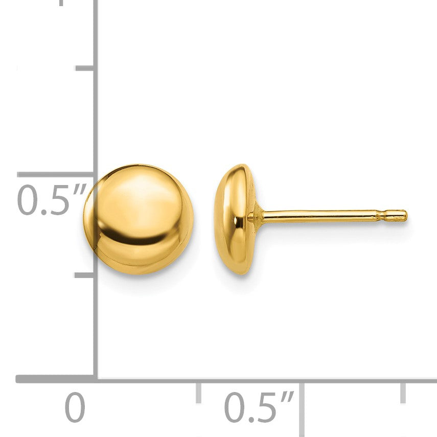 14k 7mm Polished Puffed Round Button Post Earrings