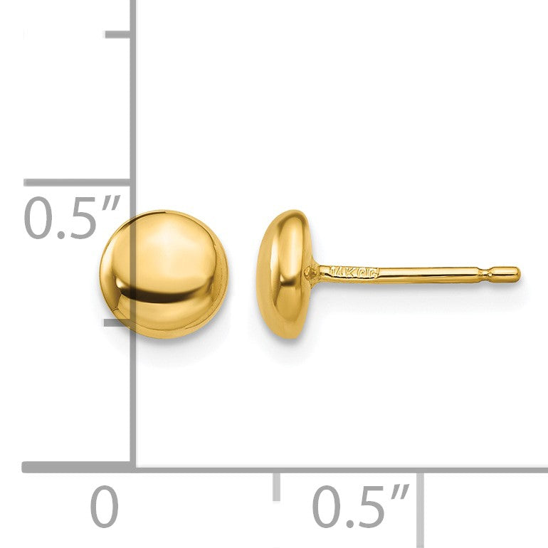 14k 6mm Polished Puffed Round Button Post Earrings