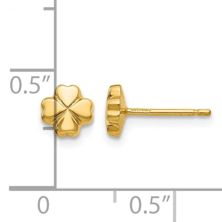 14k Small Polished 4-Leaf Clover Post Earrings