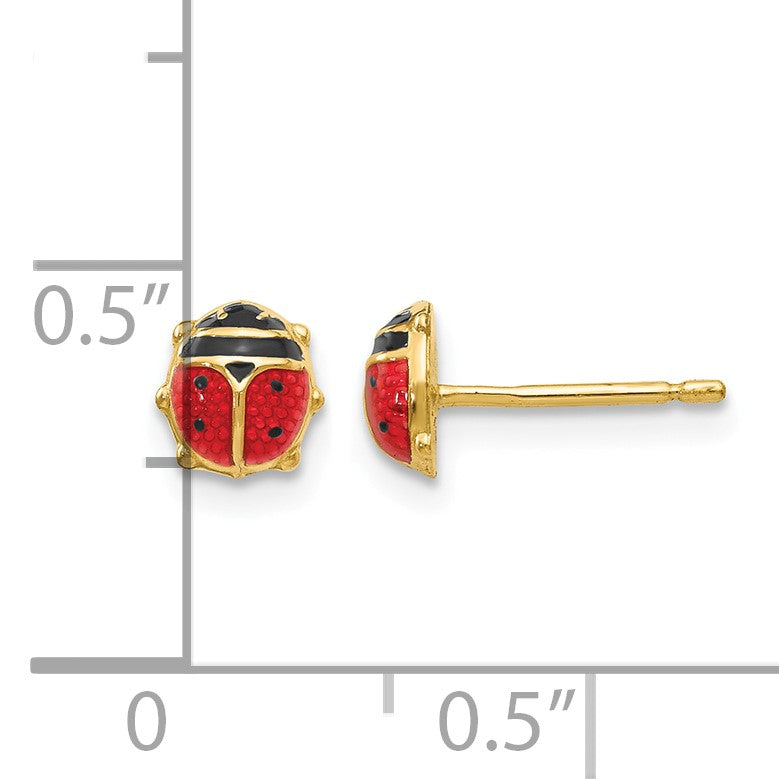 14k Small Red and Black Enameled Ladybug Earrings