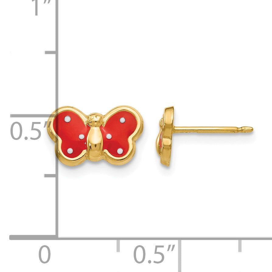 14k Red and White Enameled Butterfly Post Earrings