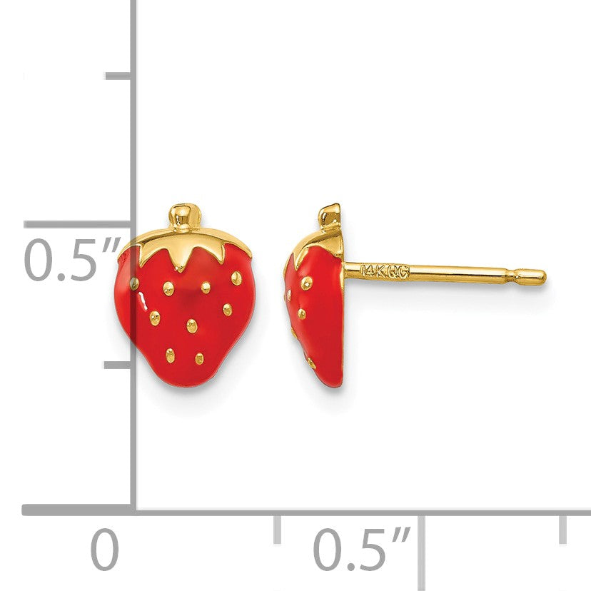 14k Red Enameled Strawberry Post Earrings