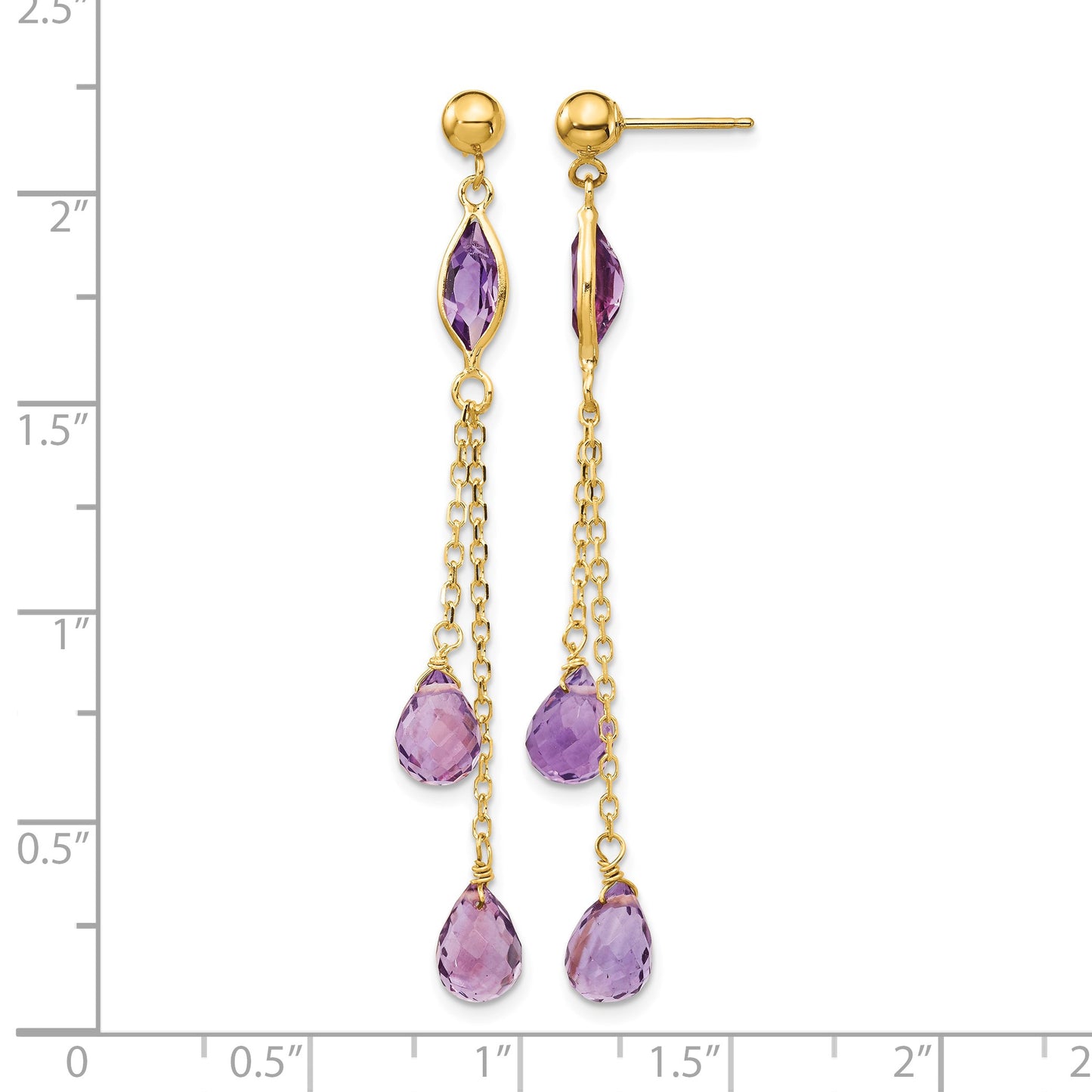 14k Amethyst Chain Post Dangle Earrings