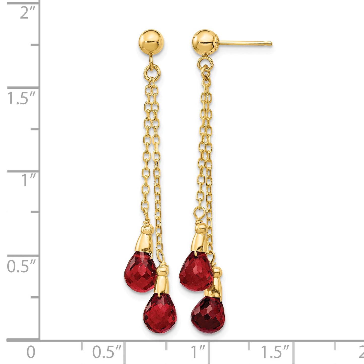 14k 7x5mm Teardrop Garnet Chain Dangle Post Earrings
