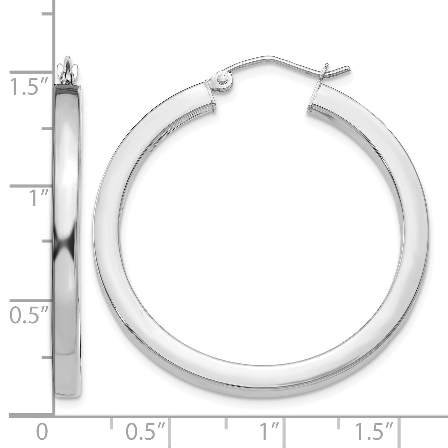 14k White Gold 3x35mm Polished Square Tube Hoop Earrings