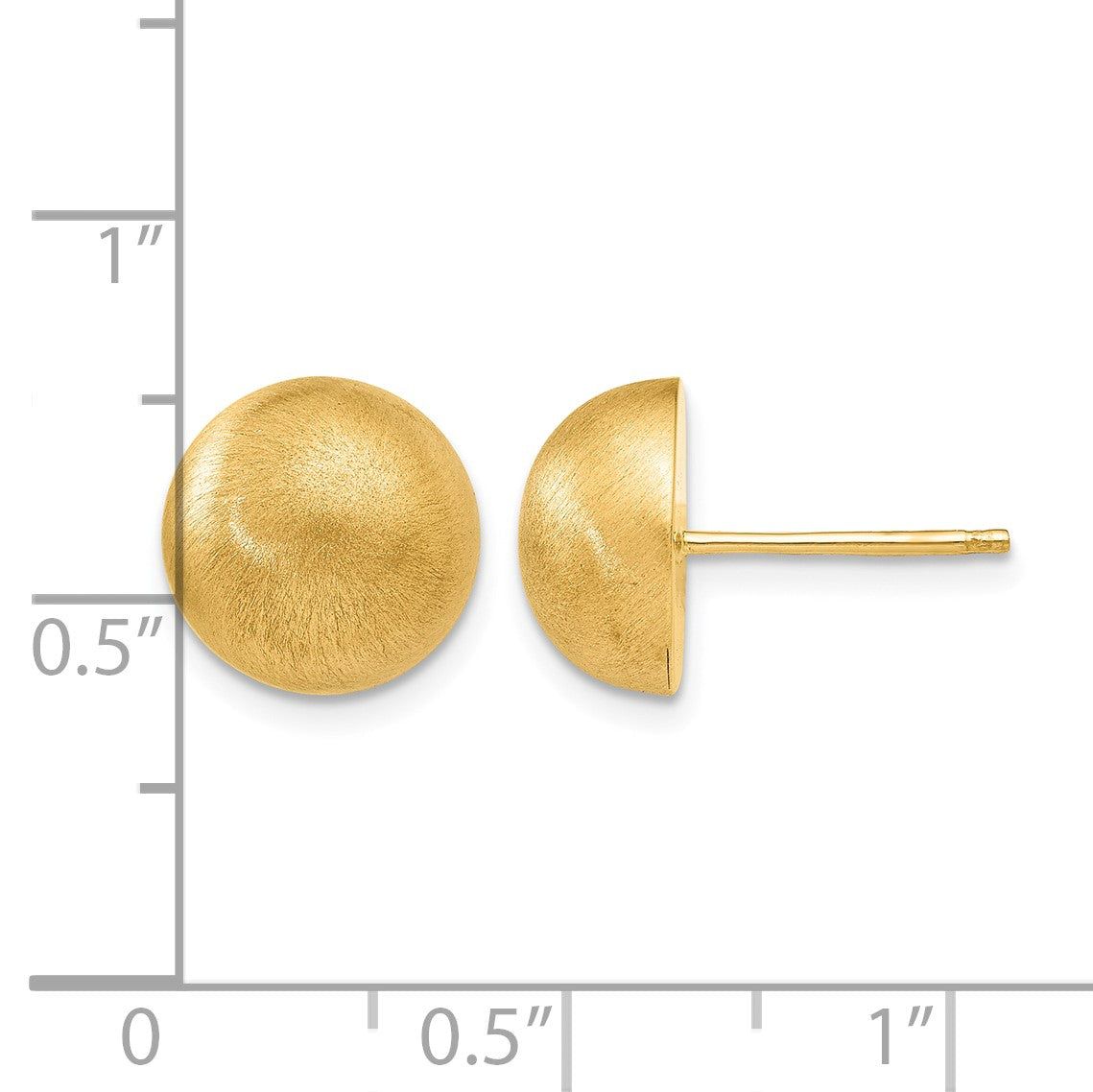 14k Hollow Satin 10.50mm Half Ball Post Earrings