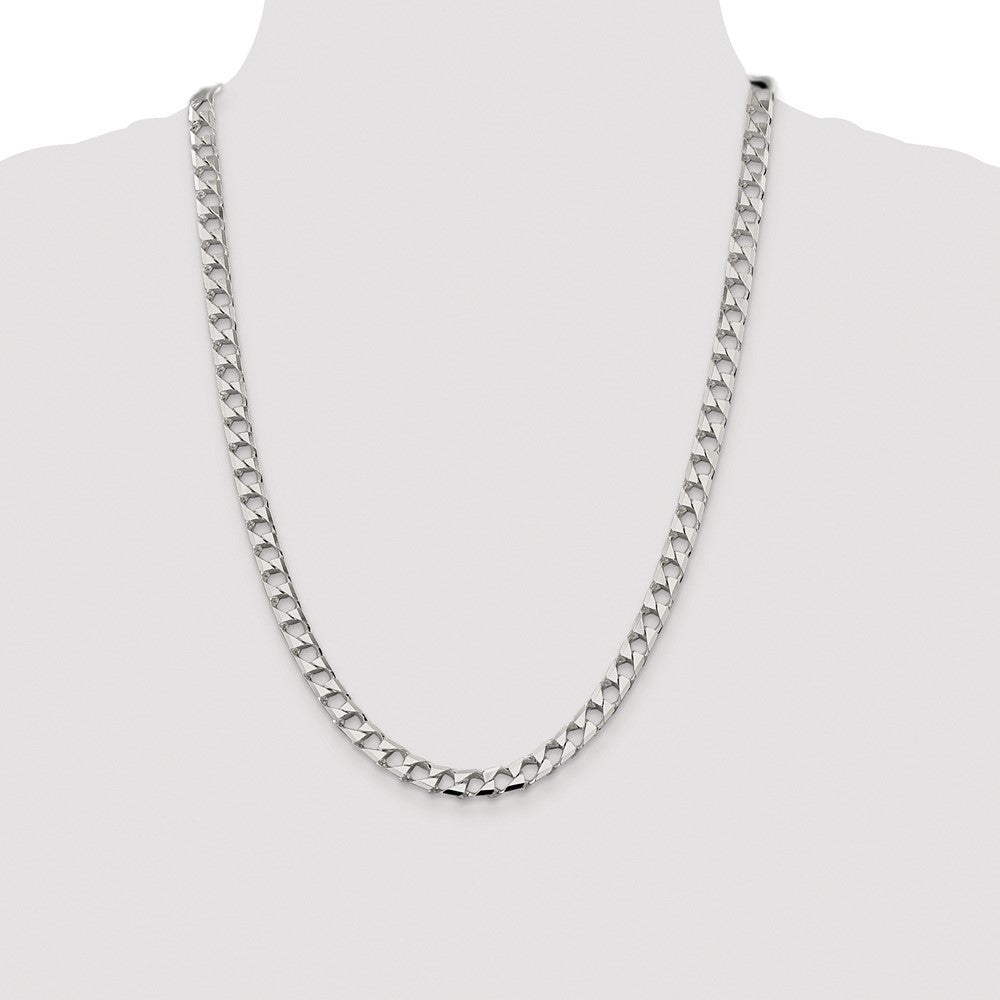 Sterling Silver Rhodium-plated Diamond-Cut Square Curb Chain Necklace 24"