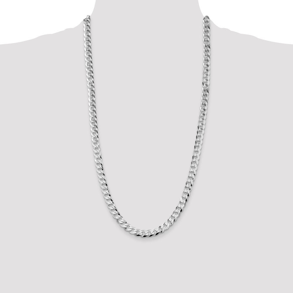 Sterling Silver Rhodium-plated 8.5mm Flat Curb Chain Necklace 28"