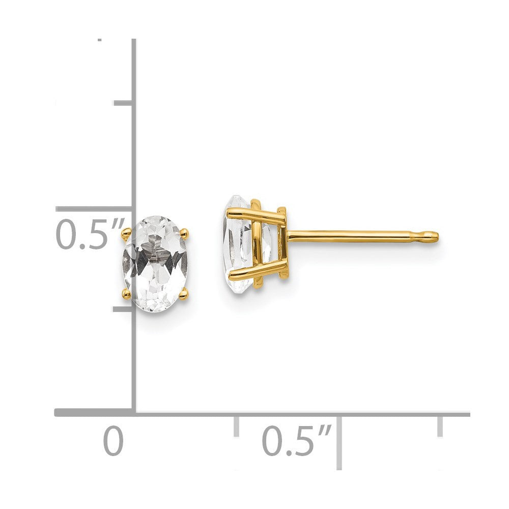 14k Yellow Gold 6x4 Oval April/White Topaz Stud Earrings