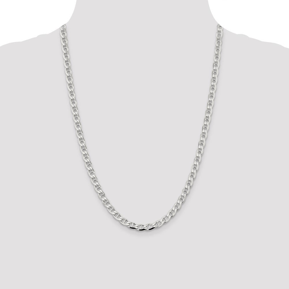 Sterling Silver 5.7mm Diamond-Cut Flat Anchor Curb Chain Necklace 24"