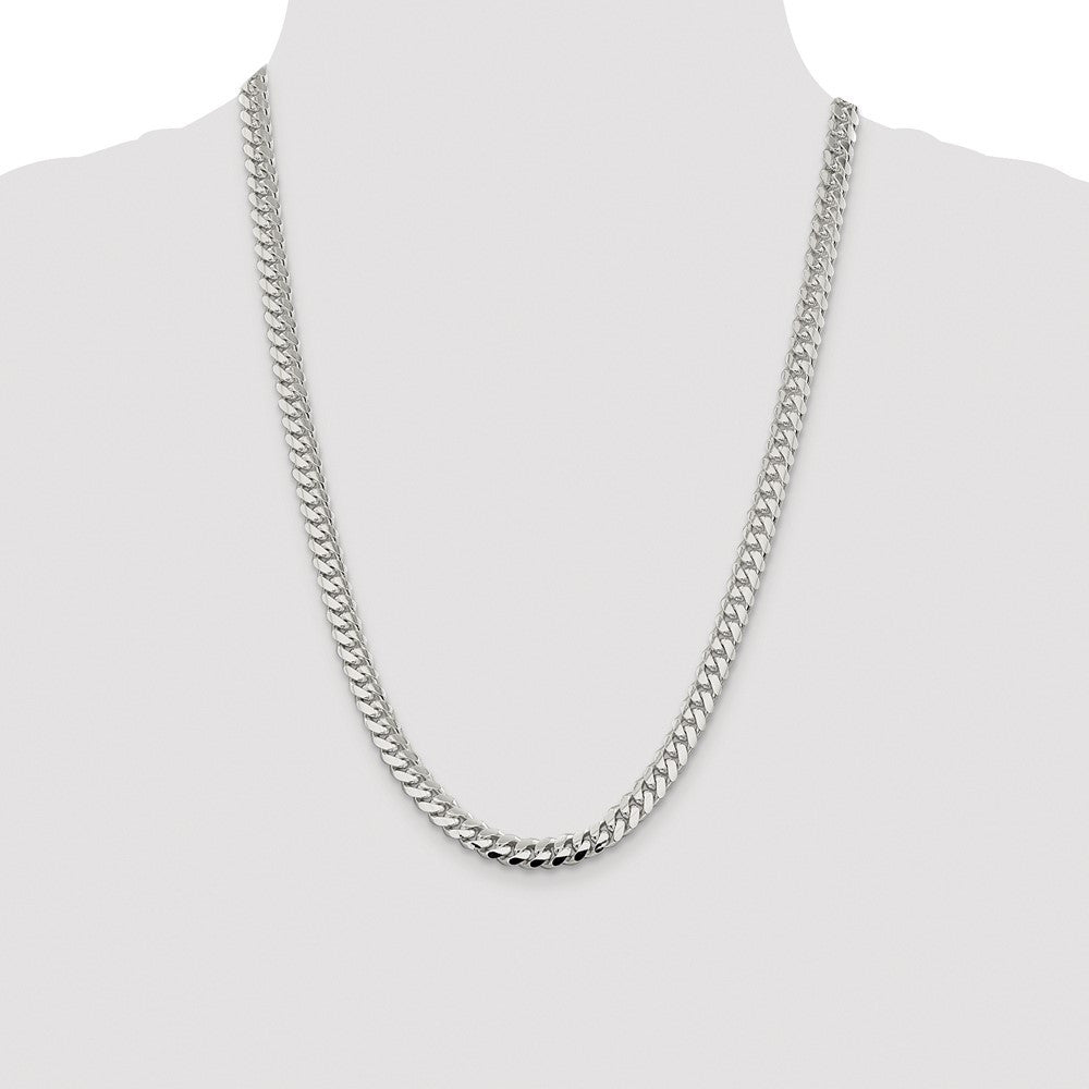 Sterling Silver Rhodium-plated 7.0mm Polished Domed Curb Chain Necklace 24"