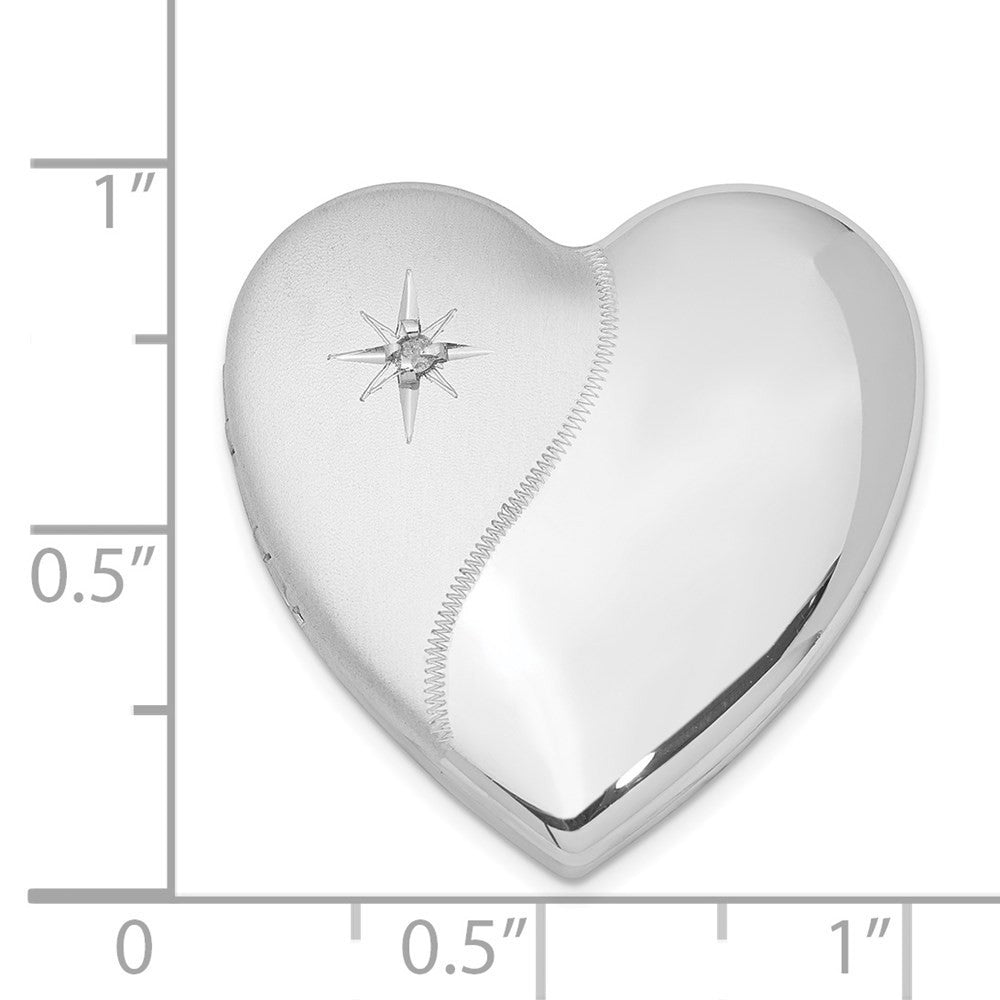 Sterling Silver Satin Polish Diamond 4 Photo Family Heart Locket Pendant