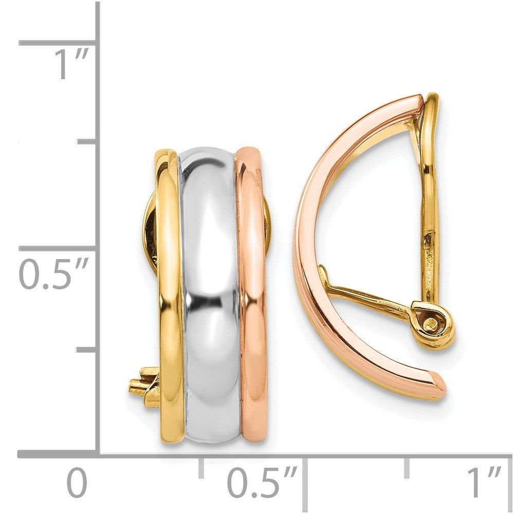 14k TRI COLOR Gold NON-PIERCED Hoop Earrings