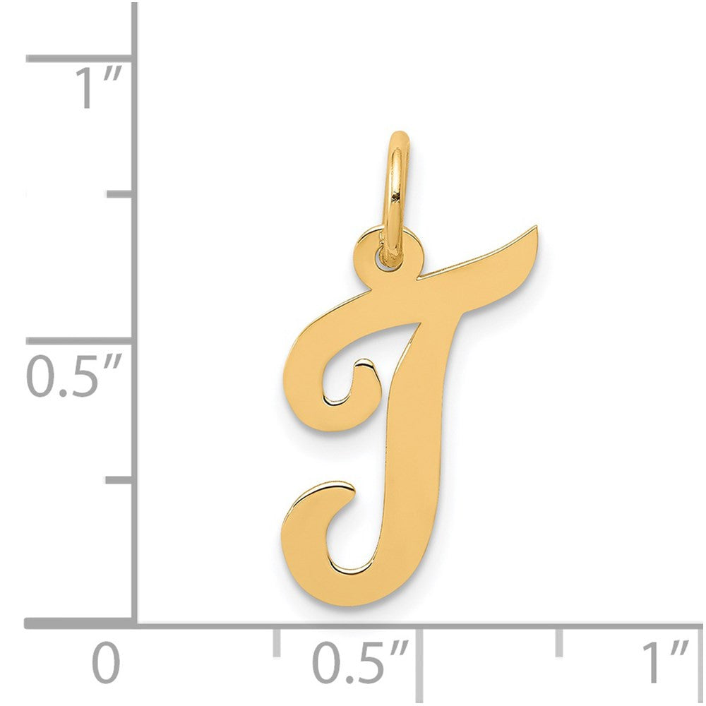 14k Yellow Gold Medium Script Letter T Initial Charm Pendant