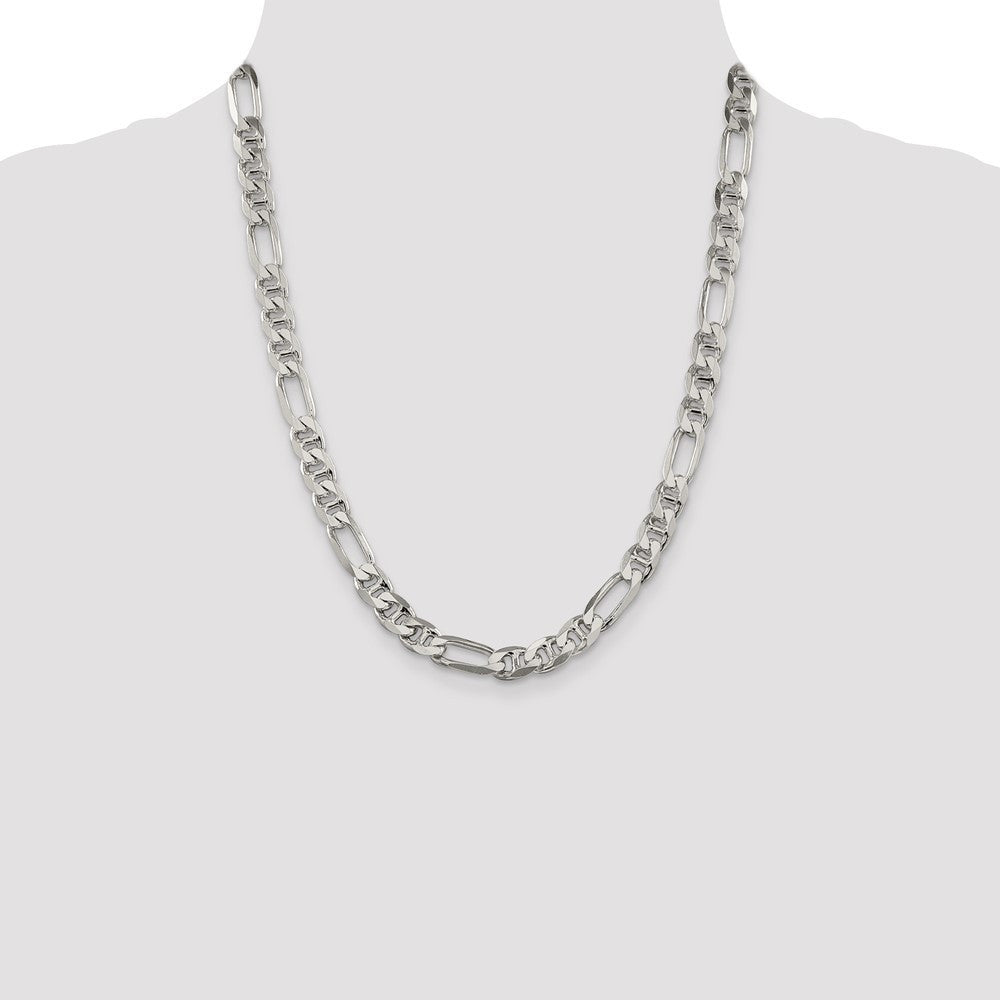 Sterling Silver 8.25mm Figaro Anchor Chain Necklace 22"