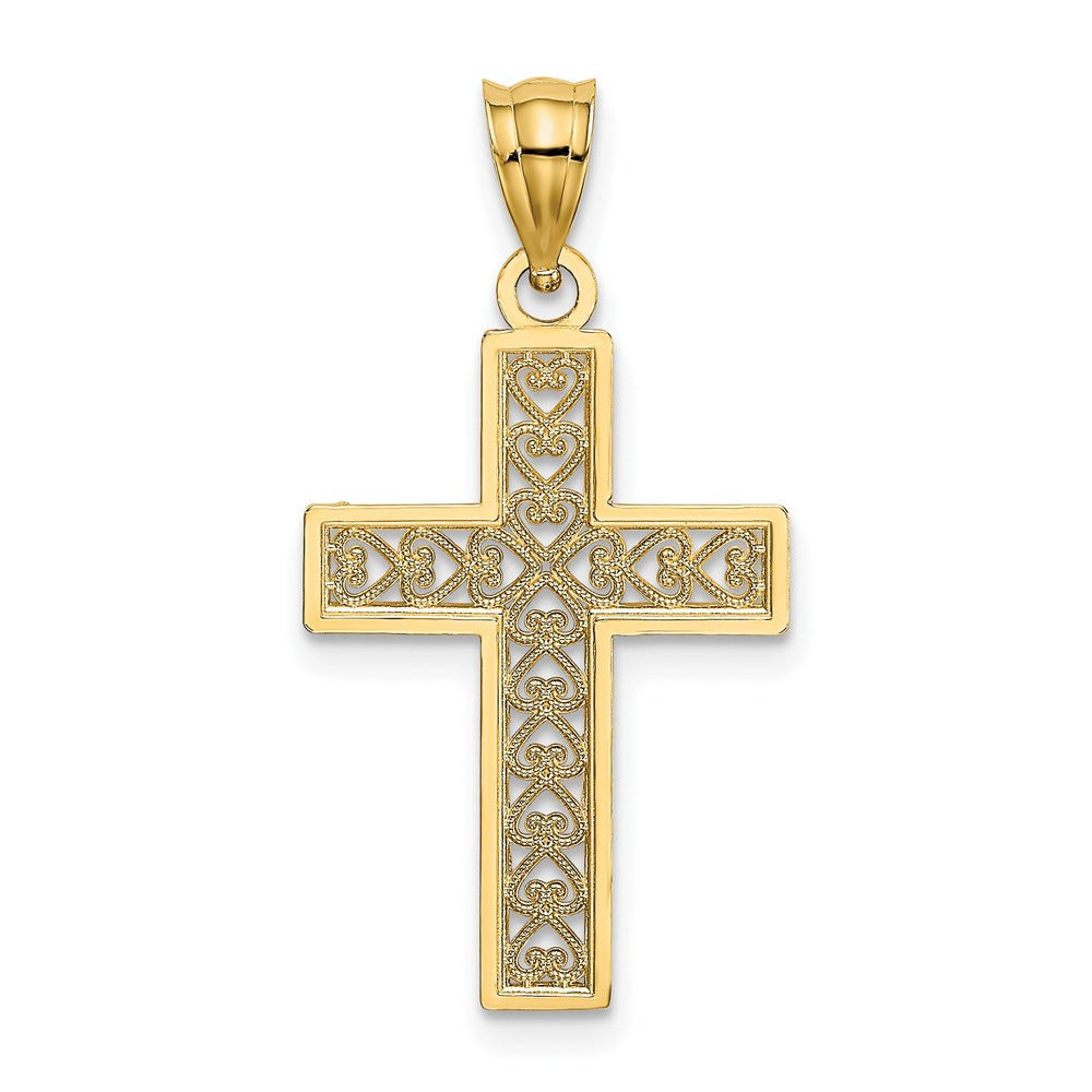 14k Yellow Gold D/C Edge and Filigree Center Cross Charm Pendant